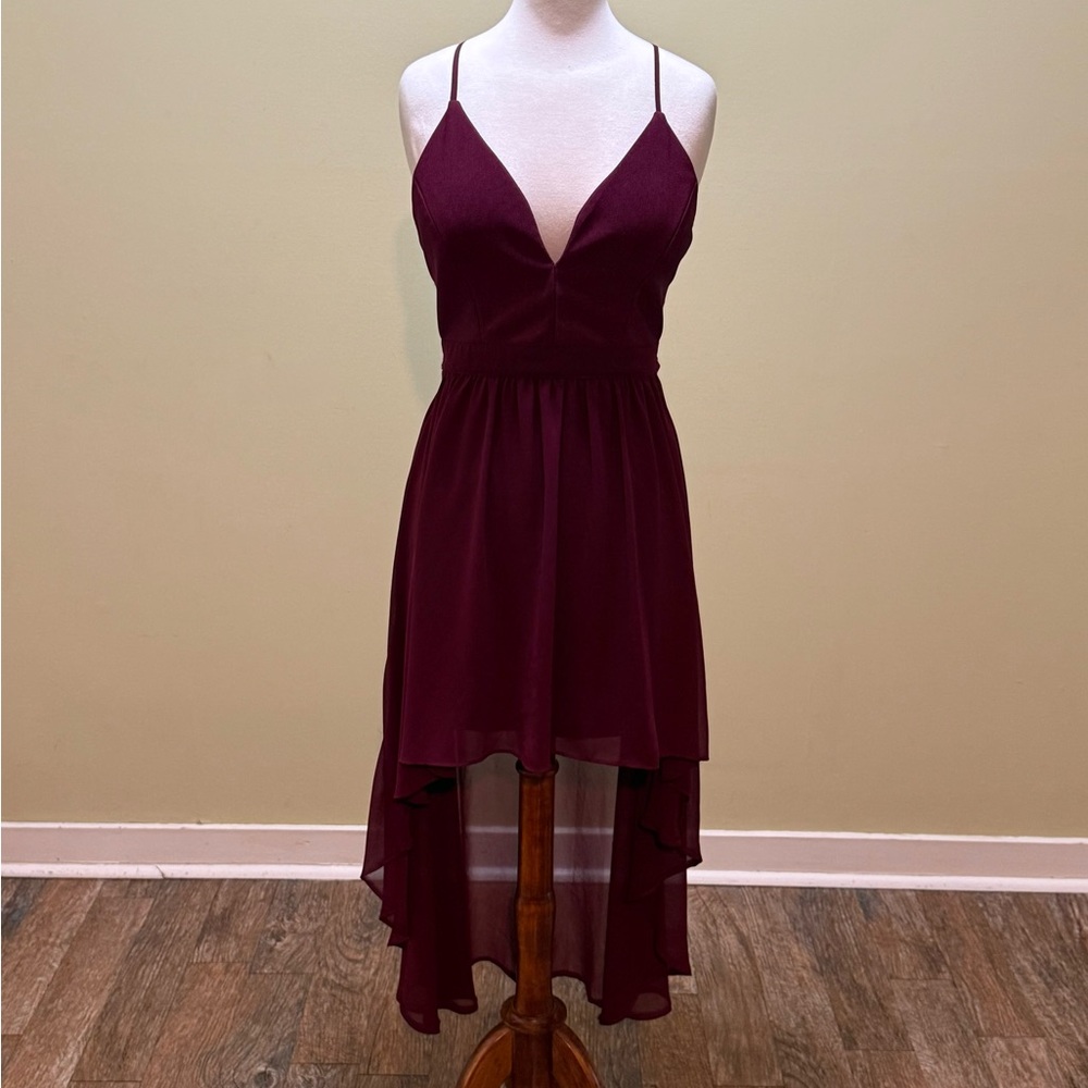 Honey and Rosie Burgundy High Low Dress